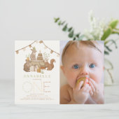 Woodland Animals Forest Party 1e Verjaardag Foto Kaart (Staand voorkant)