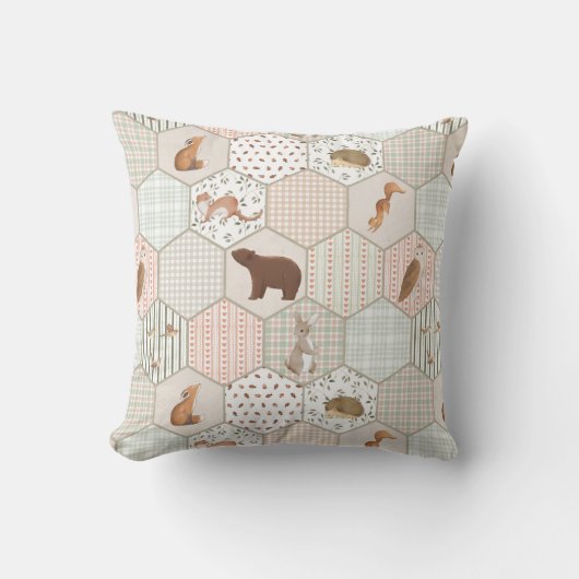Woodland Animals Forest Patchwork Baby shower Gift Kussen (Voorkant)