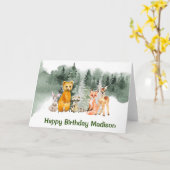Woodland Animals Forest Persoonlijk Birthday Kaart (Gele Bloem)