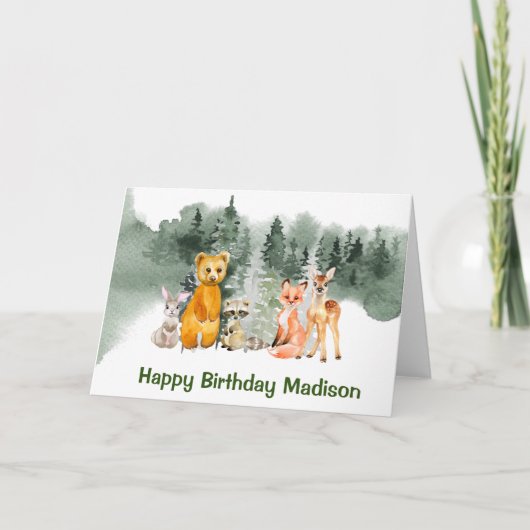 Woodland Animals Forest Persoonlijk Birthday Kaart (Voorkant)
