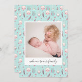 Woodland Animals Foto Birth Announding Kaart (Voorkant / Achterkant)