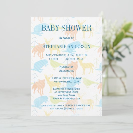 Woodland Animals Fox Baby Boy Shower Invitations Kaart (Staand voorkant)