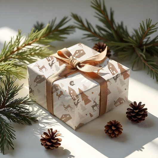 Woodland Animals Fox, Deer & Rabbit Cozy Village Cadeaupapier