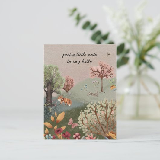 Woodland Animals Fox Rabbit Flowers Briefkaart (Staand voorkant)