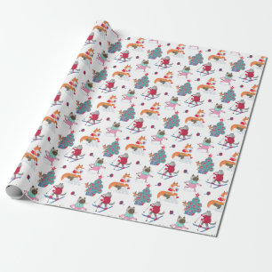 Woodland Animals Fox Wolf Deer in kerstantiek Cadeaupapier