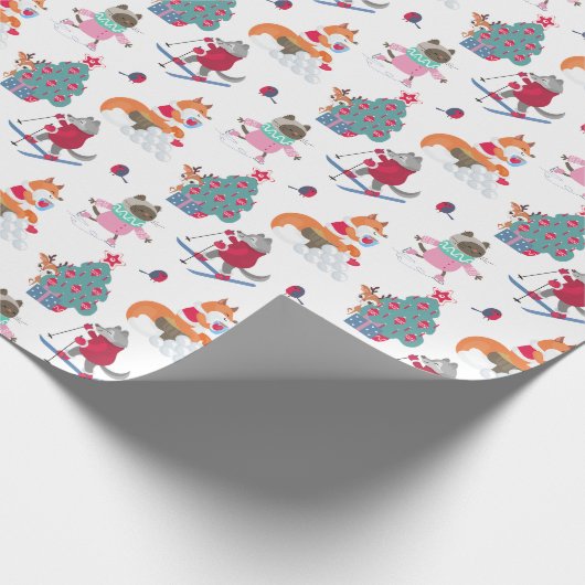 Woodland Animals Fox Wolf Deer in kerstantiek Cadeaupapier (Hoek)