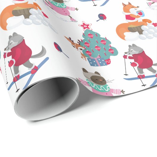 Woodland Animals Fox Wolf Deer in kerstantiek Cadeaupapier (Rol Hoek)