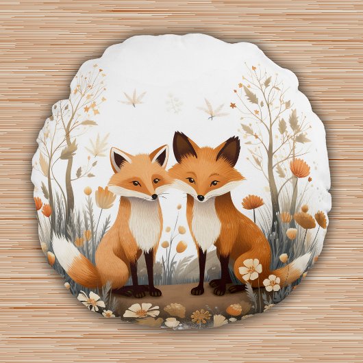 Woodland Animals Foxes Kwekerij Kinder Kamer Decor Rond Kussen