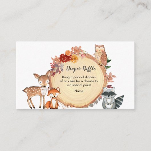 Woodland Animals Friends Luier Raffle Informatiekaartje (Voorkant)