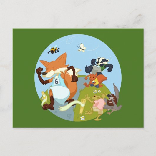 Woodland Animals Fun Running Fox & Badger Cartoon Briefkaart (Voorkant)