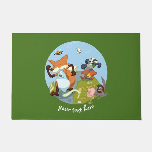 Woodland Animals Fun Running Fox & Badger Cartoon Deurmat (Voorkant)