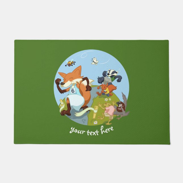 Woodland Animals Fun Running Fox & Badger Cartoon Deurmat (Voorkant)