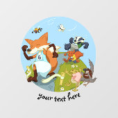 Woodland Animals Fun Running Fox & Badger Cartoon Raamsticker (Vel)