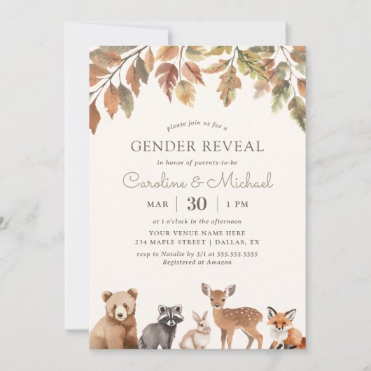 Woodland Animals Gender Reveal Party Kaart (Voorkant)