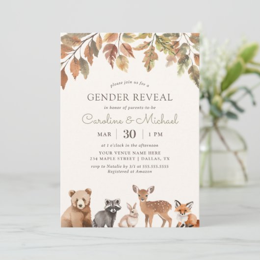 Woodland Animals Gender Reveal Party Kaart (Staand voorkant)