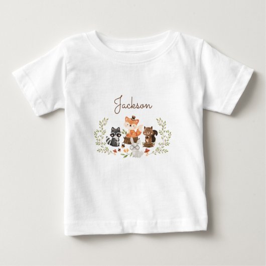 Woodland Animals Gepersonaliseerd Baby Shirt (Voorkant)
