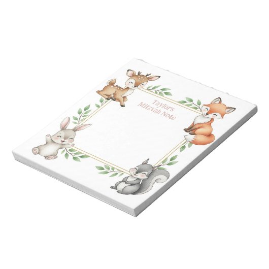 Woodland Animals gepersonaliseerde Mitswa Note Not Notitieblok (Linkerzijde)