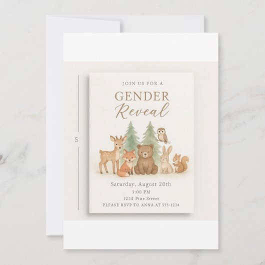 Woodland Animals Geslacht Onthulling Uitnodiging (Voorkant)