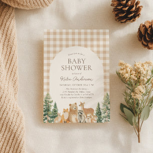 Woodland Animals Gingham-Baby shower Kaart