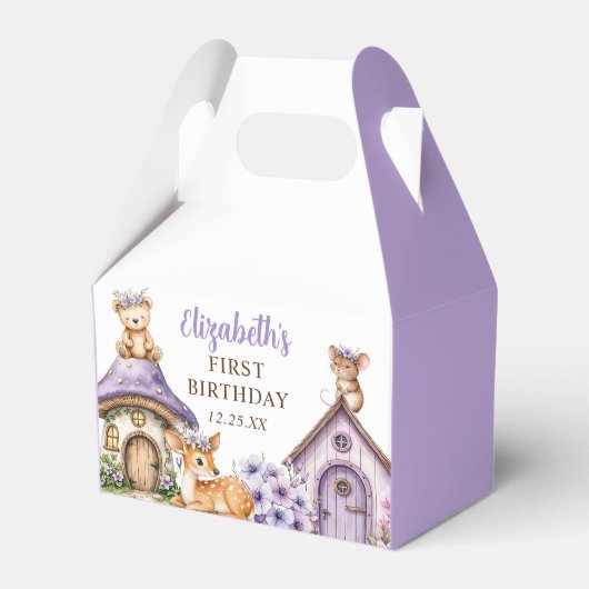 Woodland Animals Girl 1st Birthday Party Bedankdoosjes (Voorkant Zijde)