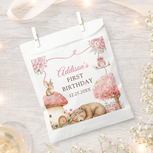 Woodland Animals Girl 1st Birthday Party Bedankzakje (Geknipt)