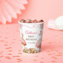 Woodland Animals Girl 1st Birthday Party Papieren Bekers