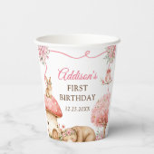 Woodland Animals Girl 1st Birthday Party Papieren Bekers (Achterkant)