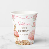 Woodland Animals Girl 1st Birthday Party Papieren Bekers (Voorkant)