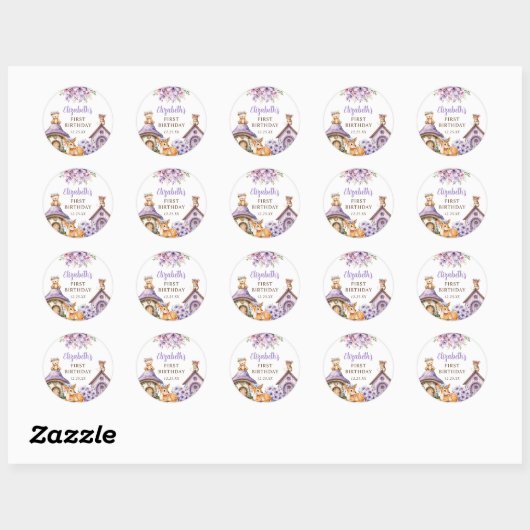 Woodland Animals Girl 1st Birthday Party Ronde Sticker (Vel)