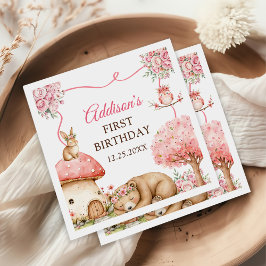 Woodland Animals Girl 1st Birthday Party Servet