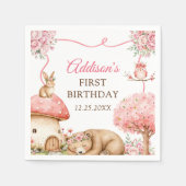 Woodland Animals Girl 1st Birthday Party Servet (Voorkant)