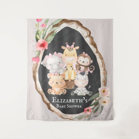 Woodland Animals Girl Baby shower Foto Booth Wandkleed (Voorkant)