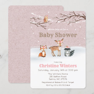 Woodland Animals Girl Baby shower Invitation Kaart