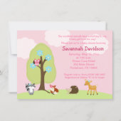 Woodland Animals Girl Baby shower Invitation Kaart (Voorkant)