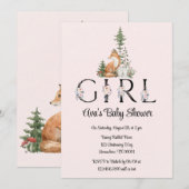 Woodland Animals Girl Baby shower Kaart (Voorkant / Achterkant)