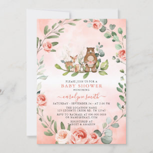 Woodland Animals Girl Baby shower Kaart