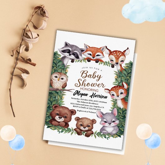 Woodland Animals Girl Baby shower Kaart
