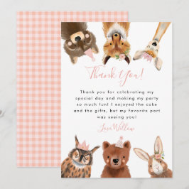 Woodland Animals Girl Birthday Party Bedankkaart