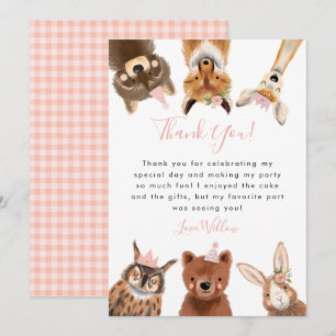 Woodland Animals Girl Birthday Party Bedankkaart