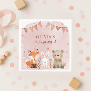 Woodland Animals Girl Verjaardag Roze Servet