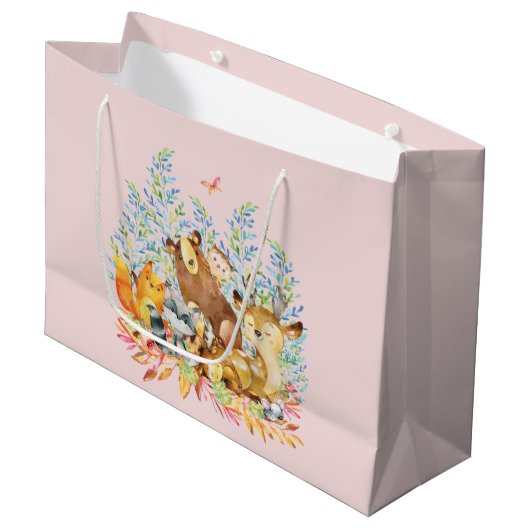 Woodland Animals Girls Baby shower Gift Bag Groot Cadeauzakje (Voorkant Gekanteld)