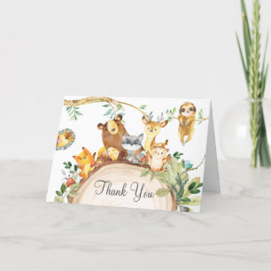 Woodland Animals Green 1st Birthday Baby shower Bedankkaart