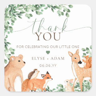 Woodland Animals Green Baby shower Dank u Vierkante Sticker