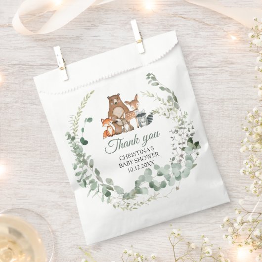 Woodland Animals Green Baby shower Favor Bag Bedankzakje (Geknipt)
