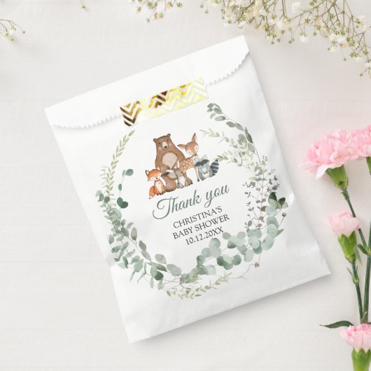 Woodland Animals Green Baby shower Favor Bag Bedankzakje (Gezegeld)