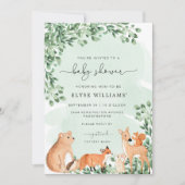 Woodland Animals Green Baby shower Invitation Kaart (Voorkant)
