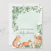 Woodland Animals Green Baby shower Invitation Kaart (Achterkant)
