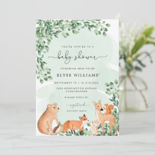 Woodland Animals Green Baby shower Invitation Kaart