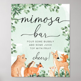 Woodland Animals Green Baby shower Mimosa Bar Sign Poster