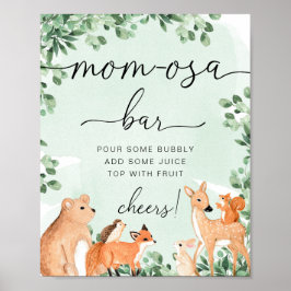 Woodland Animals Green Baby shower Momosa Bar Sign Poster